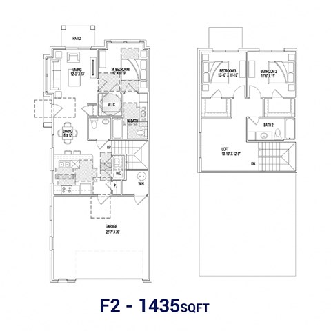 Floor plan for 3 beds, 2.5 baths, 1577 sqft